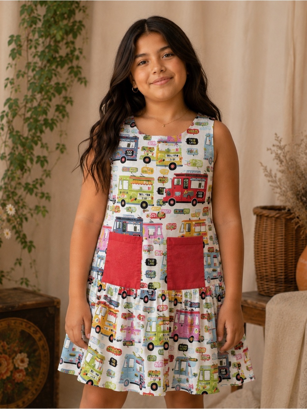 Handmade Food Truck Sleeveless Girls Jumper Dress Sz 8-10